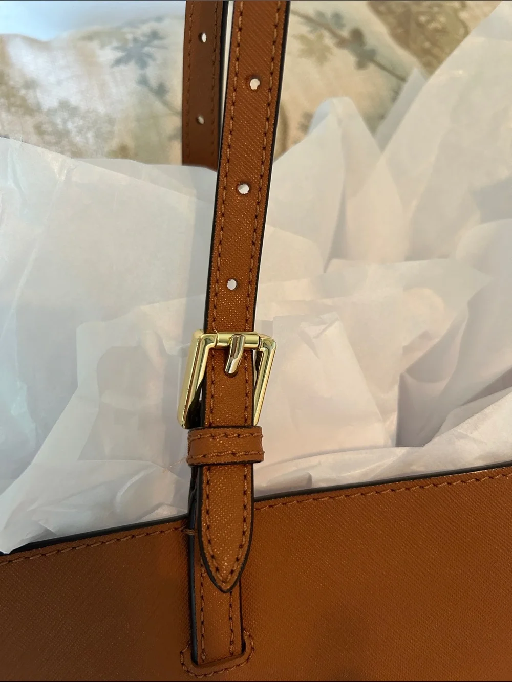 Tory Burch Leather Tote – Classic Brown Structured Work Bag w/ Buckle Handles